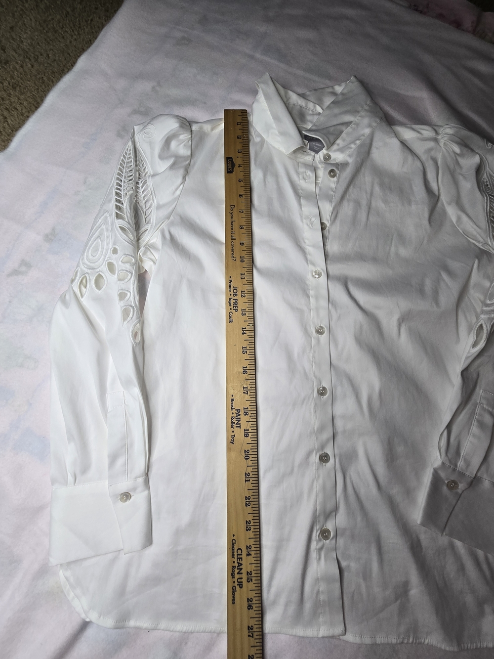 Chico's White Button-Front Shirt with Eyelet Cutout Sleeves - Picture 3 of 11